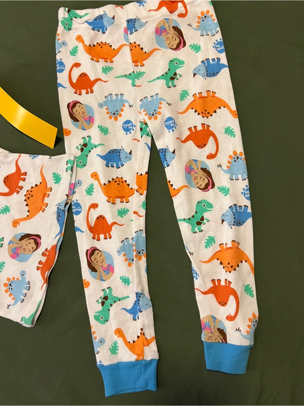 Kids Ms. Rachel and Dinosaur Print Pajama Set with Blue Trim Size 4T
